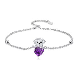 LONAGO Dog Bracelet with Birthstone Maltese Dog Link Bracelet Gift for Women (February)