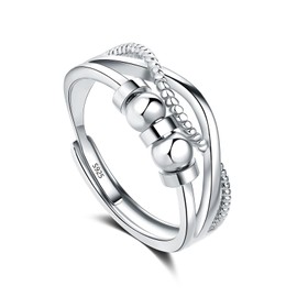 Deyanse Anxiety Ring for Women, 925 Sterling Silver Fidget Ring for Anxiety, Anti-Stress Spinner Thumb Rings with Worry Beads, Adjustable Open Anti-Anxiety Rings, Stress Relief Ring with Jewellery Box