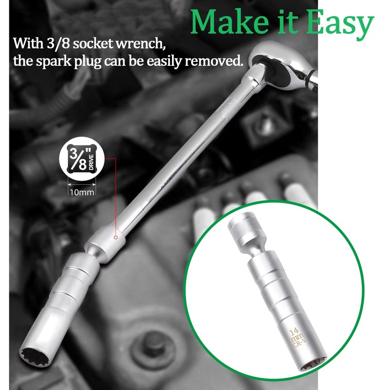 Ruibapa 14 mm Magnetic Spark Plug Socket 360 Degree Swivel