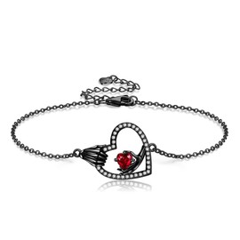 URONE Skeleton Bracelet Sterling Silver Skull Skeleton Hand Heart Bracelet Gothic Skull Jewelry Gifts for Women