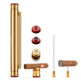 Aluminum Cigar Tube Humidor, Airtight Smell Proof Cigar Case Tube Built in Humidifier, Cigar Holder, 2 Cigar Punches, Twin Nubber and Cigar Draw Enhancer Tool, Travel Cigar Humidor(Gold)