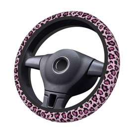 Pink Leopard Print Elastic Steering Wheel Cover, Non-Slip Breathable Neoprene Steering Wheel Covers, Women Pink Car Accessories, Universal 15 Inch Fit Auto, Suvs, Truck