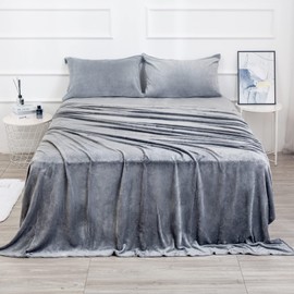 Micro Fleece Sheets Set Queen Size – No Pilling and Extra Soft Bed Sheets Set – Velvet Plush and Cozy Warmth Sheets with Deep Pocket (Queen, Grey 4 Piece)