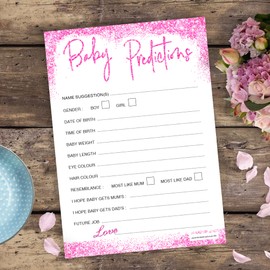 20 x Girls Baby Prediction Cards from Olivia Samuel - Baby Shower Game - Pink Glitter Effect