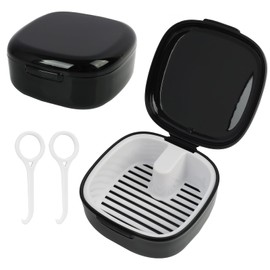 Zahnspangendose, Zahnersatzbox Sieb, tragbarer Prothesenbehälter für die Aufbewahrung und Reinigung von Zahnersatz, Zahnspangen und Mundschutz, Hitzebeständiges Material, Schwarz (Schwarz)