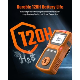 TOPTES Guard-611 Portable H2S Detector Features a Convenient H2S Monitor Clip on, Rechargeable with 5-Day Battery, Low Battery Warning, Safety Explosion-Proof-Orange