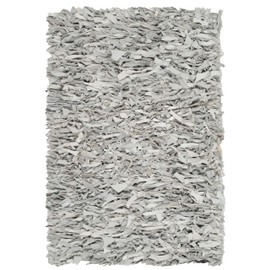 SAFAVIEH Leather Shag Collection Accent Rug - 2' x 3', Grey & White, Hand-Knotted Modern Leather, Ideal for High Traffic Areas in Entryway, Living Room, Bedroom (LSG601C)