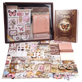 395-Piece Vintage Scrapbook Accessory Set with A6 Grid Notebook Vintage Scrapbooking with Beautiful Cards, Bookmarks and Stickers Scrapbooking Sticker Set Gift for Teenagers and Children for