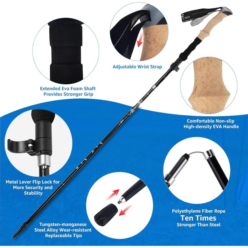 Dsocool Collapsible Trekking Poles - Lightweight Folding Hiking Poles for