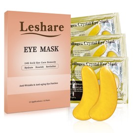 LESHARE 24K Gold Under Eye Mask for Reduce Dark Circles and Puffiness, Collagen Under Eye Patches,Under Eye Pads for Reduce Wrinkles, Gel Eye Treatment Mask for Refreshing, 12 Pairs