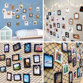 Fashion HW 30 PCS DIY Paper Photo Frames 4x6 Picture Frame with Wooden Clips and String Hanging Cardboard Photo Frame 10x15 cm Set for Home Wall Decor (Black)