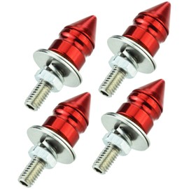 Abfer Spike Shape License Plate Fasteners Bolt 4Pcs Anti Theft License Plate Screw Frame Kit Fit Most Vehicle Motorcycles Trucks (Red)