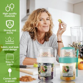 3 tazas de yogur de cereales con tapa y cuchara, recipiente de avena durante la noche, Tarro de avena de 2 capas, tazas de ensalada de desayuno, a prueba de fugas, para frutas la escuela y la oficina
