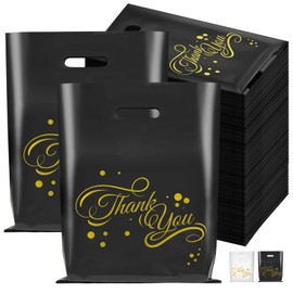 LVNRIDS 100 PCS Thank You Bags Merchandise Retail Shopping Bag, 2.36 Mil Thick 15.7 x 11.8 inch Plastic Thank You Gift Bag Merchandise Bags for Small Business Clothes Boutique Store Party Black