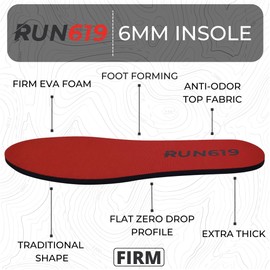 RUN619 Zero Drop - Plantillas de zapatos con cojín plano grueso para zapatos sin soporte de arco, perfecto para correr, caminar o hacer senderismo, plantillas de 6 mm de grosor (tamaño F - 11 7/8" - 30,16 cm)
