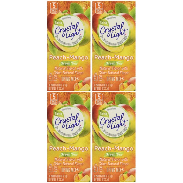 Crystal Light On The Go Green Tea Peach Mango, 10-Count Boxes (Pack of 4)