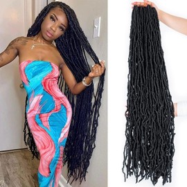 40 Inch Faux Locs Crochet Hair 6Pscks New Soft Locs Crochet Hair Pre Looped Long Synthetic Goddess Locs Crochet Braiding Hair Extension for Black Women (1B#, 40Inch (Pack of 6))