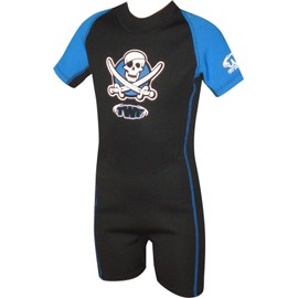 TWF KIDS SHORTY WETSUIT SHORTIE CHILDS CHILDRENS BOYS GIRLS UV SWIM SUN WET SUIT PIRATE SEAHORSE (Blue Pirate, 2-3 Years)