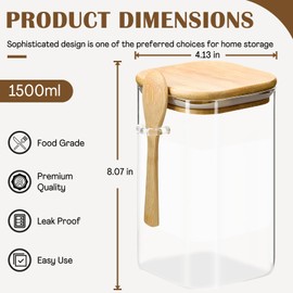 Glass Storge Containers with Lids, 1500ml Brown Sugar Keeper, Airtight Glass Jars with Bamboo Lids for Kitchen Corner, Clear Glass Canister for Pasta, Nuts, Coffee Beans(Include 5 Brown Sugar Savers)