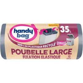 Handy Bag - Large 35L x 12 Bags - Suitable for Rectangular Wheelie Bins - Ultra Strong & Waterproof - 3 Ply Film - 100% Recycled Plastic