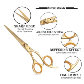Meraki Premium Professional Hairdressing Scissors Stainless Steel Barber Shears for Salon & Home Use Razor Sharp Blades Ergonomic Handle (Gold, 6.5'')