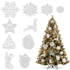 Christmas Tree Sparkling Snowflake Ornaments, 42Pcs Silver Christmas Hanging Snowflak Cardboard Decors with String Glitter Christmas Tree Ornaments for Winter Holiday Xmas Decoration Indoor