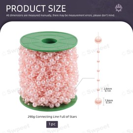 Swpeet 0.1 and 0.3 Inch Pink Pearl String, Garland Pearl Bead Roll Strand, Pearl Beads Chain Crafts Ideal for Flowers Garland Wedding Party Decoration Bridal Bouquet and Chandelier DIY