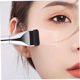 Brocha de base plana Práctica brocha de maquillaje coreana ultrafina con estuche protector para bases líquidas, crema mezcladora, mascarilla, barro y espátula maquillaje arcilla