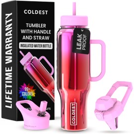 Coldest 40 oz Tumbler with Handle and Straw - 100% Spill Proof Tumbler with Straw (3 Lids) - Stainless Steel Insulated Leakproof Tumblers for Women & Men - Cup Holder Friendly - 46 oz (Tulip Nova)