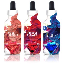 Wild Hibiscus Flower Extract Trio | 3 x 3.4 fl oz (100 ml) Bottles | All-Natural Cocktail & Culinary Concentrates | Rose Hibiscus, Hibiscus & B'Lure Butterfly Pea Flower Extract
