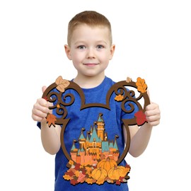 Hello Fall Wood Sign Decoration,Fall Theme Mouse Pumpkin Hanging Photo Props Thanksgiving Wooden Cutout Sign for Fall Party Supplies