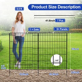 INJOPEXI Decorative Garden Fence 6 Panels 13ft (L)×36in (H) Metal Garden Fences with 5 Panels + 1 Gate, Animal Barrier Rabbit Fence Rustproof Wire Temporary Dog Fencing Outdoor for Yard Lawn Patio