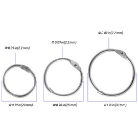 ZEONHEI Pack of 150 Silver Book Rings, 3 Sizes Metal Binder Index Cards Rings Book Rings Loose Leaf Connector Binder Rings for Memo Shelf, Name Tags, Key Rings, 20 mm 25 mm 30 mm