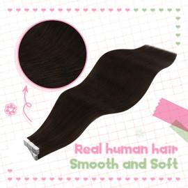 YoungSee Tape Extensions Real Hair Brown 70 cm Real Hair Extensions Tape Real Hair Tape in Extensions Long Tape Hair Extensions Real Hair Extensions Tape in Real Hair Skin Weft 50 g 20 Pieces #2