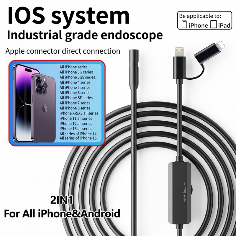 Smartphone-Compatible Endoscope Camera for Inspection – 5.5mm or 8mm Probe