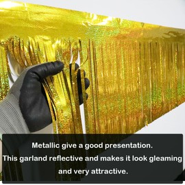 CareCheer 3 Pack Total 30 Feet Foil Fringe Garland Lilac Gold Metallic Wall Hanging Drapes Tassel Skirting Iridescent Gold Tinsel Streamers for Parade Float Trailer Mardi Gras Party Birthday Wedding