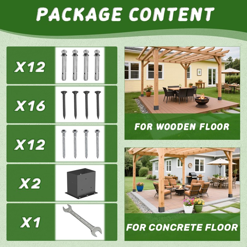 2 Pcs Post Base,4”x 6" Post Brackets(Acturl3.6 x5.6), Heavy Duty