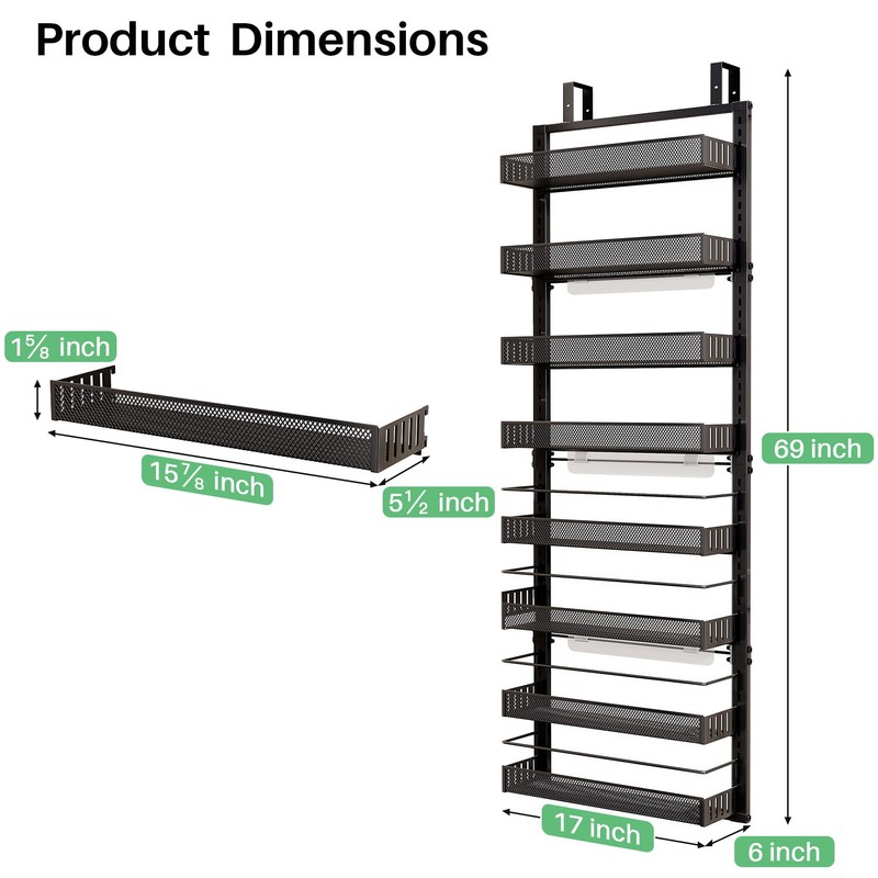 SNTD Over the Door Pantry Organizer - 8 Tier Adjustable
