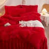 HAIHUA Red Fluffy Twin Comforter Cover Set，Faux Fur Red Girls