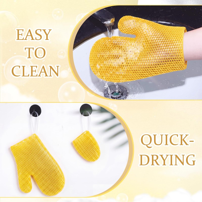 2 Pcs Honeycomb Exfoliating Glove Set, Face Body Shower Mitt,Beige