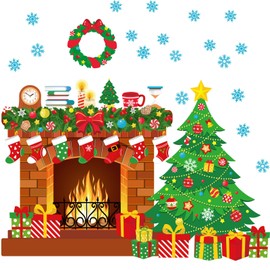 80 Pcs Christmas Bulletin Board Decoration Christmas Tree Fireplace Bulletin Board Xmas Hearth Cutouts Holiday Bulletin Board Decorations for Office School Home Winter Party Decoration