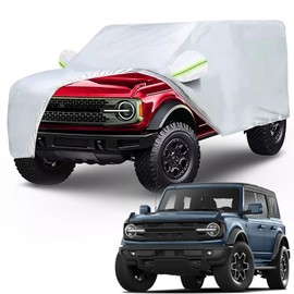 JIEREPU Full Car Cover for Ford Bronco 4 Door 2021 to 2025 - Custom Fit, Heavy-Duty Waterproof Outdoor Cars Cover with Storage Bag, UV Resistant, Windproof, All-Season Protection