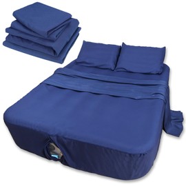 AEHISDHIE Air Mattress Sheets - 4 Pieces Set - Suitable for Inflatable mattresses 16 to 24 inch deep - can be inflated Without disassembly, Convenient, Sturdy, Easy to use air Bed Sheet(Blue，Queen)