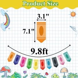 FAKTEEN Crayon Banner for Back to School Decorations, Rainbow Pencils Garland Bunting for Kindergarten Daycare Classroom Bulletin Board Border Decorations First Day of School Decor