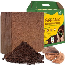 Gro-Med Gro-Med Coco Coir Block - 10lb, Coir Fiber Brick Enriched NPK Expands Upto 80 Quarts - Organic Potting Soil for Flowers, Herbs, Low EC Planting - Growing Medium for Gardening - Seed Starter Soil