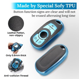 CTRINEWS for Buick Key Fob Cover with Metal Braided Rope Keychain, Upgraded Soft TPU Surface Grain Case for Enclave Encore GX Envision LaCrosse Regal Tourx (6 buttons) Fob Shell (Blue, A1)