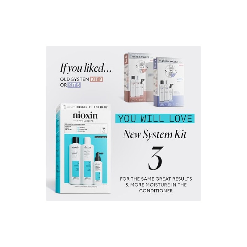 Nioxin System 3 Kit (300ml) Cleanser Shampoo, Scalp Therapy Conditioner,