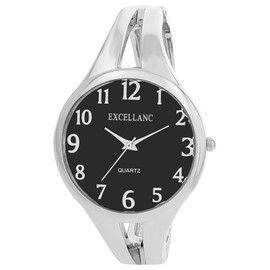 Excellanc Women's Clasp Watch Metal Bracelet Clasp Bracelet Bangle Readable Numbers Round Length 15.5cm Quartz Wrist Watch Gift Idea for Women, Silver/black, Bracelet