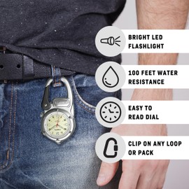 Dakota Mini Clip Microlight, Flashlight and Watch, Outdoor Gifts for Men and Women, Use for Fishing Hunting, and More, LED Flashlight, Clip on Watch