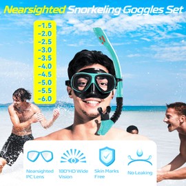 Nearsighted Snorkel Gear, Nearsighted Dry Snorkel Set for Adult Youth, Shortsighted Anti Fog Diving Mask & Dry Top Snorkel with Detachable Camera Mount for Scuba Diving, Snorkeling (Royal Blue, -4)